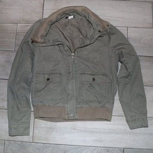 Vintage RARE J. Crew Bomber Jacket Olive Green Military Coat Zip Up Lightweight